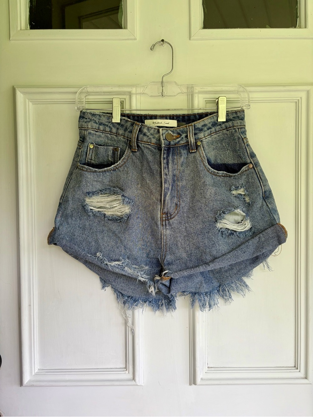Mustard Seed Light Blue Distressed Denim Jean Shorts